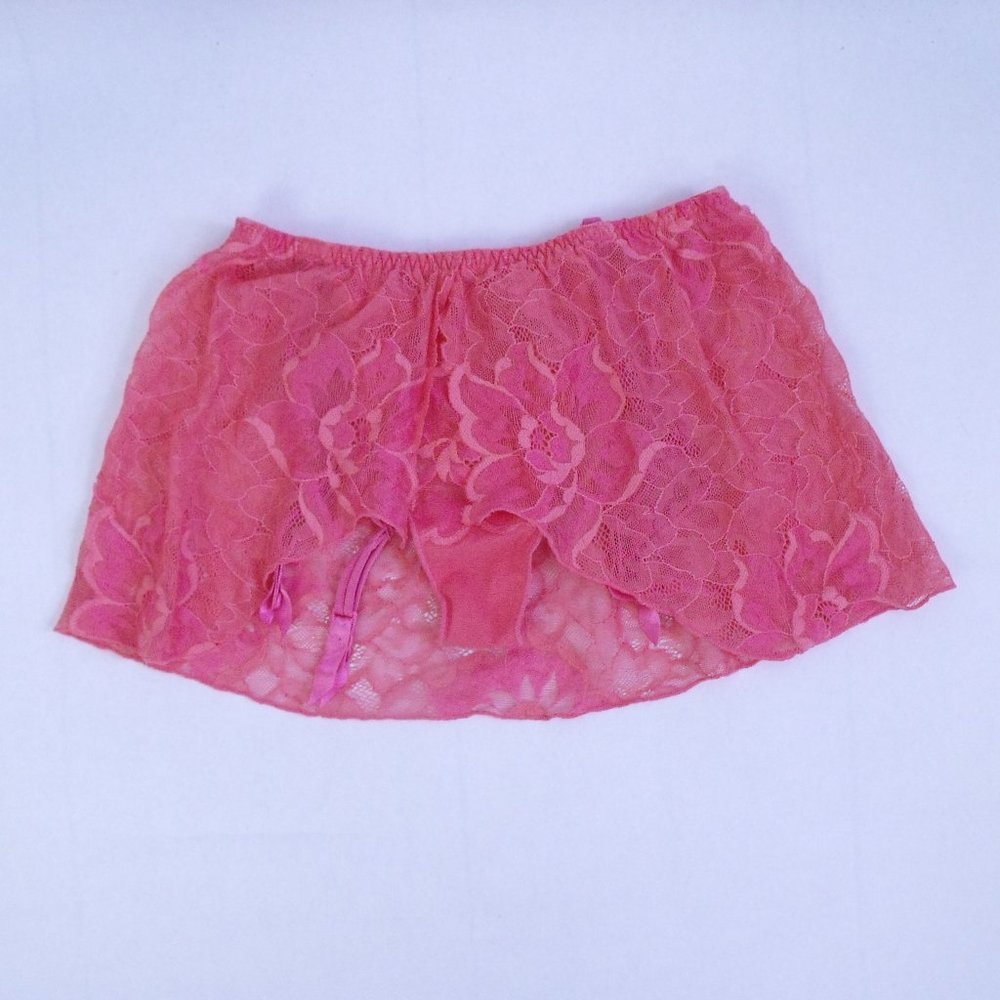 Victoria's Secret Pink Lace Garter Skirt Thongs